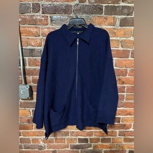 Vintage Marimekko X Rivta Falla Deep Navy Blue Knit Wool Jacket Size Large